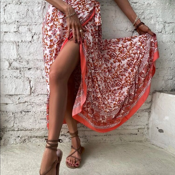 Boho Blue Floral Print Ruffle Wrap Maxi Skirt - Picture 10 of 11